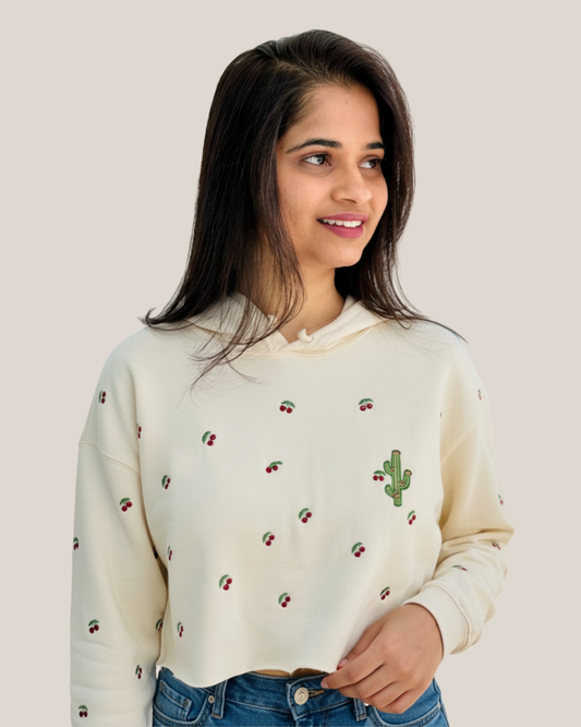 Cropped Hoodie || Cherry embroidery